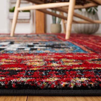 Vintage Red and Blue Round Floral Synthetic Rug