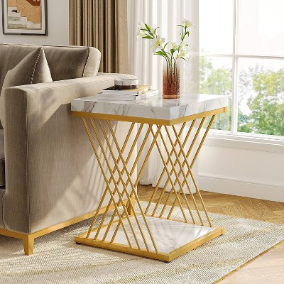 Hommoo Square End Table, 2-Tier Side Table Modern Bedside Table