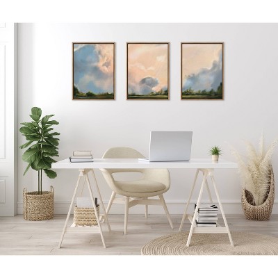 Sylvie Clouds Triptych Framed Canvas Wall Art Set in Gold