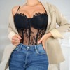 Women's Straps Mesh Lace Up Back Bustier Cami Corset Top with Curved Trim Fashionable Bustier Fishbone Top - 4 of 4
