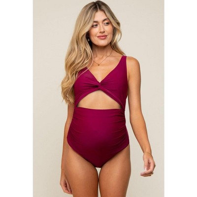 PinkBlush Plum Ruched Sides Front Cutout Maternity One Piece Swimsuit