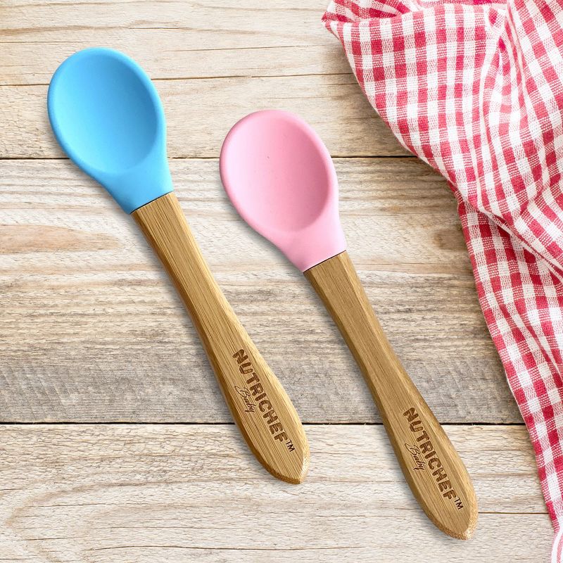 NutriChef 2 Pcs. Bamboo Spoons with Silicone Head for Kids, 2 of 4