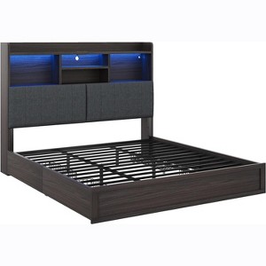 AMERLIFE LED Bed with 4 Storage Drawers, Bookcase Headboard and Charging Station - 1 of 4
