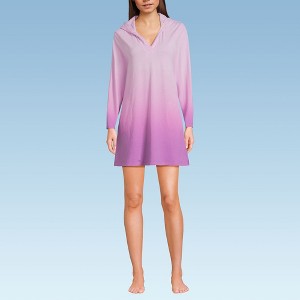 Lands' End Women's Cotton Jersey Long Sleeve Hooded Swim Cover-up Dress - 1 of 4