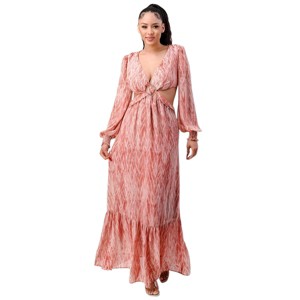 Slickblue Women's Ruffle Maxi Dress with V Neck, Self Belt & Cut-Out Sides, Yellow/Terracotta, Size S-L - 1 of 4