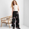 Women's Mid-Rise Wide Leg Satin Drawstring Pull-On Pants - Future Collective Black Floral - 3 of 3