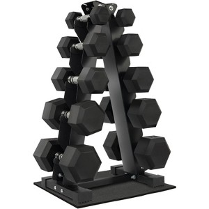 Rubber Coated Hex Dumbbell Set with Storage Rack, Free Weights for Home Gym - 1 of 4
