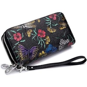 BEAFUP Women's Wallet,Creative Floral PrintLarge Capacity Double Zip Leather Wallet,RFID Blocking and Wristlet,(Random Print) - 1 of 4