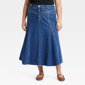 Women's Fit and Flare Maxi Jean Skirt - Ava & Viv™ Medium Wash - 1 of 3