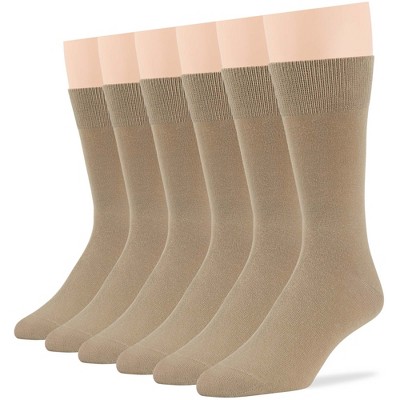 Men Dress Solid Socks Cotton - 6 Pack - Casual, Crew, Lightweight, Business - Shoe 9-12 L, 12-15 XL - Black, Brown, Beige| 7BIGSTARS KINGDOM