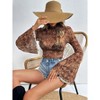 Women's Heart Sheer Mesh Long Sleeve Top Elastic Skinny Crop Turtleneck T-Shirts Flare Sleeve Beach Tops - 4 of 4