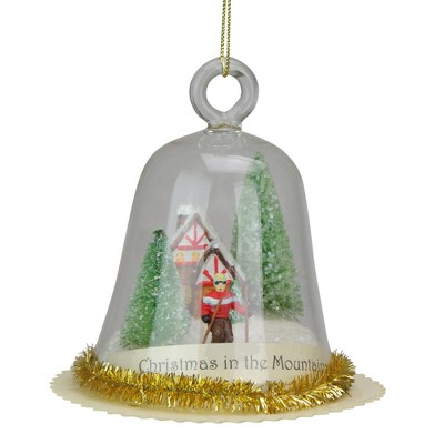 Ganz 4" Globe "Christmas In The Mountains" Glass Christmas Ornament - Clear/Green