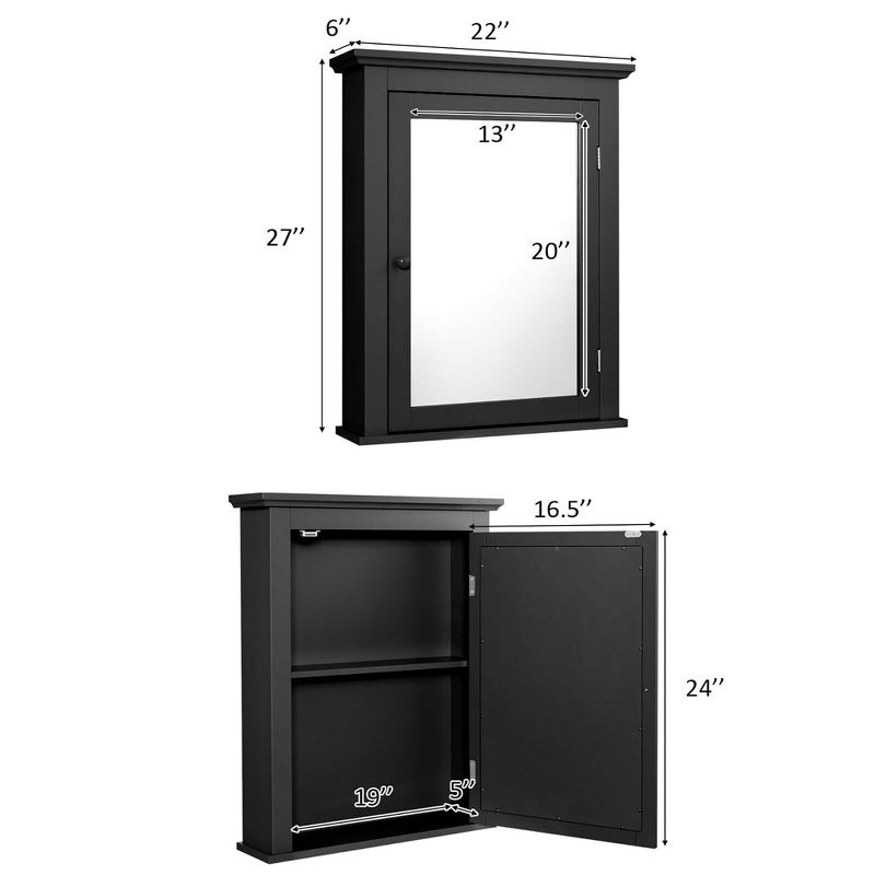 Costway Bathroom Mirror Cabinet Wall Mounted Adjustable Shelf Medicine Grey/Black, 2 of 11