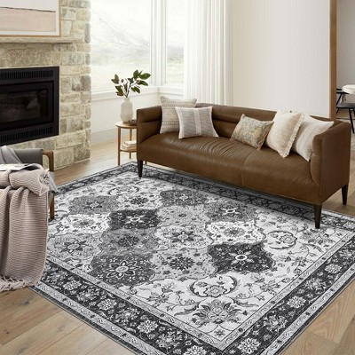 Vintage Trellis Area Rug Washable Low Pile Non-Slip Carpet Floral Rug