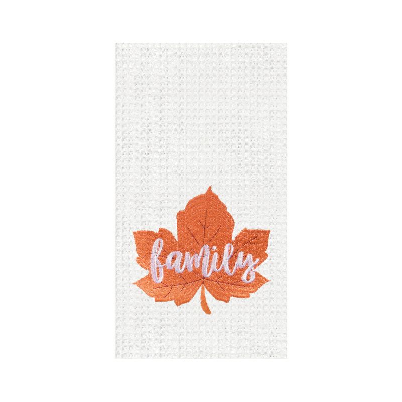 C&F Home Family Leaf Embroidered Thanksgiving Waffle Weave Kitchen Towel, 1 of 6