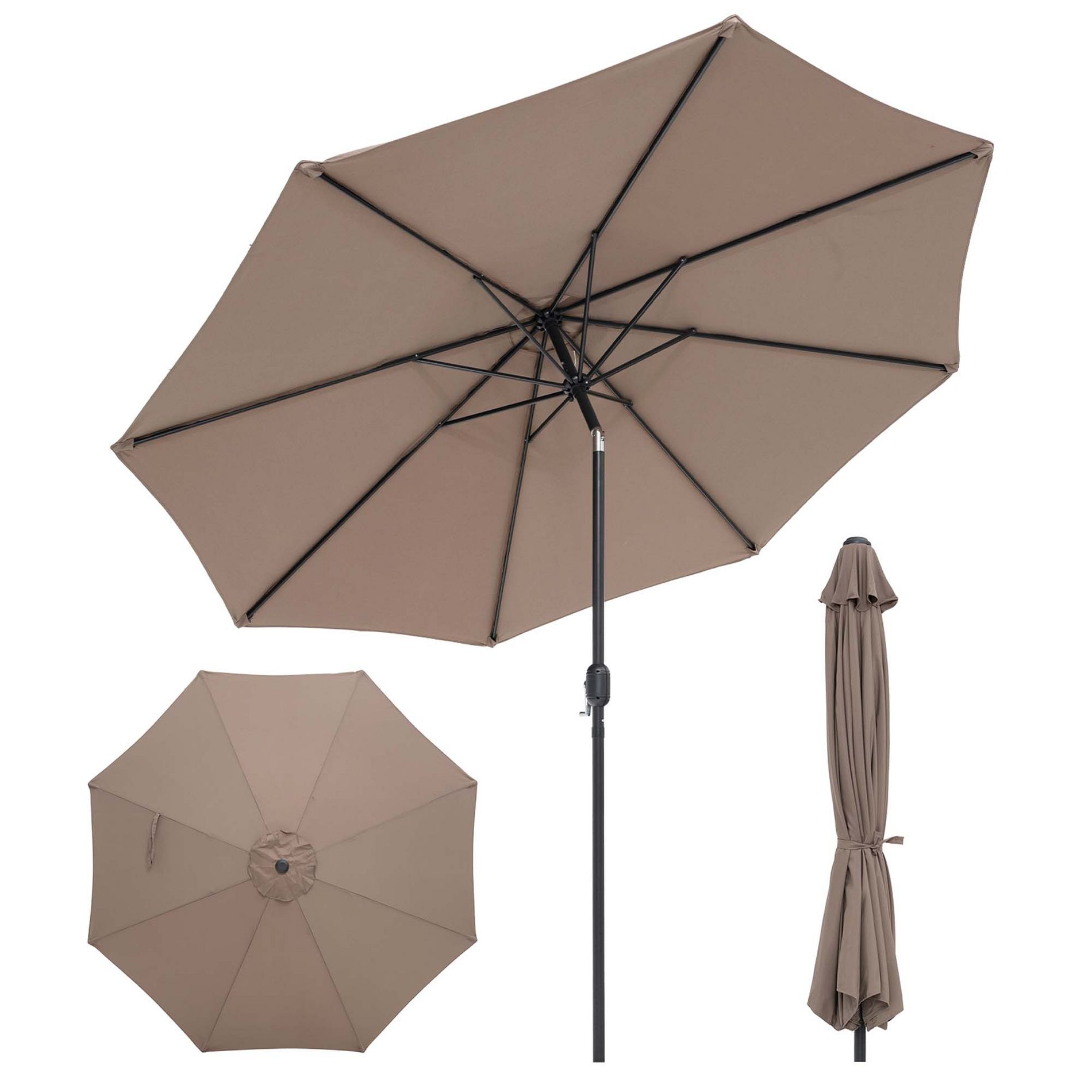 Costway Outdoor Heavy Duty Market Umbrella with Tilt Mechanism Crank Handle 8 Sturdy Ribs Tan