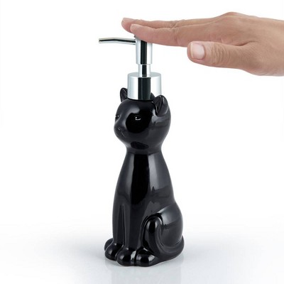 Black Ceramic Cat Toilet Brush Holder and Lotion Pump Set