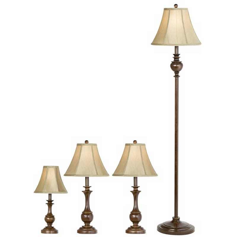 Barnes and Ivy Traditional Floor Table Lamps Set of 4 Bronze Beige Bell Shade for Living Room Family Bedroom Bedside Nightstand, 1 of 10
