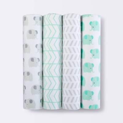 Flannel Baby Blankets Elephants 4pk - Cloud Island™ Mint : Target