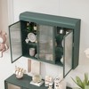 3 Door Wall Cabinet, Arched Wall Mounted Cabinets With Glass Doors & 3 Tier Storage, Display Cabinet For Kitchen Living Room - 3 of 4