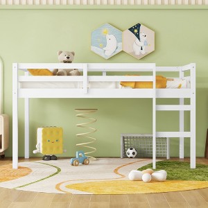 CAVINAS Twin/Full Size Loft Bed with Ladder & Safety Guardrails,Rubberwood Bed Frame for Kids Room,Bedroom - 1 of 3