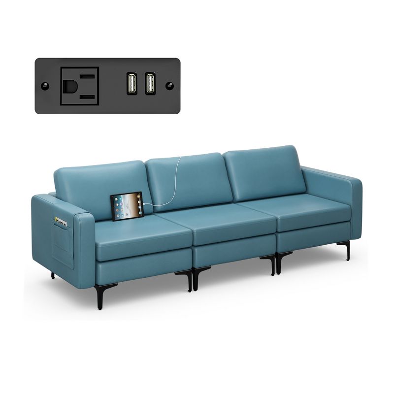 Costway Modular 3-Seat Sofa Couch w/ Socket USB Ports & Side Storage Pocket, 1 of 11