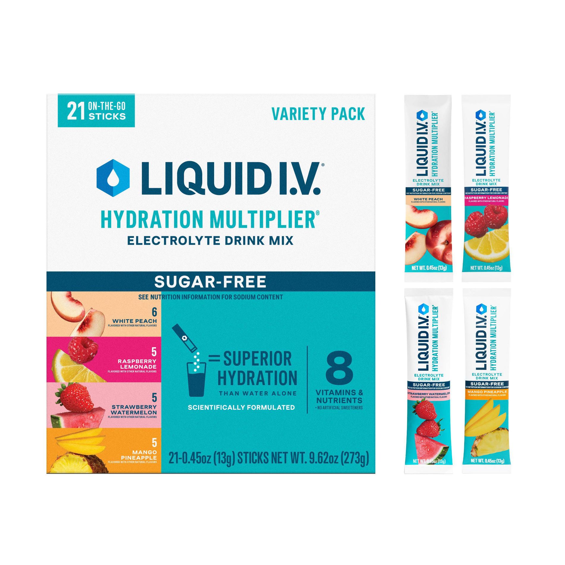 Liquid I.V. Variety Pack Sugar Free Hydration Multiplier Sports Drink - 21ct: Powdered, Non-Caffeinated, Flavored