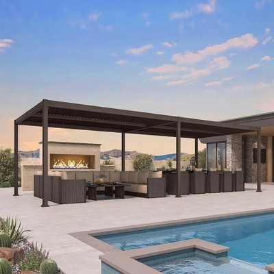 Purple Leaf Louvered Pergola with Retractable Roof, Adjustable Aluminum Hardtop Gazebo for Patio