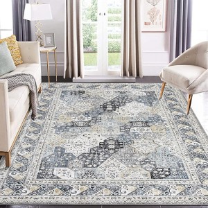 9x12 Rug Machine Washable Rugs for Living Room Vintage Rug Non Slip Rug Foldable Low Pile Rugs Oriental Accent Carpet - 1 of 4