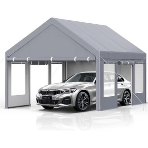 13 x 20 FT Metal Carport, with Side-Opening Door & Roll-Up Windows, All-Inclusive Metal Carport, Outdoor Portable Garage Shelters Tents, Grey - 1 of 4
