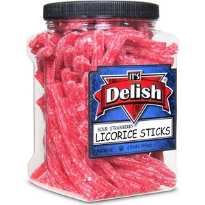 Sweet & Sour Strawberry Licorice Sticks by Its Delish, 2.5 LBS (40 Oz) Jumbo Container Jar - 1 of 4