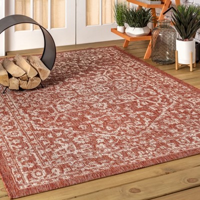 Bohemian Medallion Red and Taupe 3' x 5' Reversible Indoor/Outdoor Rug