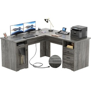 Unikito L Shaped Desk with Drawers,Corner Computer Desks with USB Charging Port and Power Outlet, Gray, 59.1"*59.1"*29.9" - 1 of 4