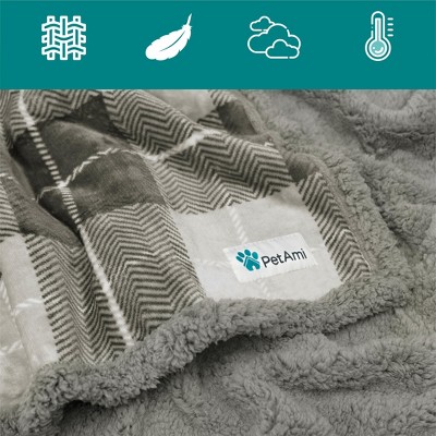 Large Plaid Light Grey Waterproof Reversible Pet Blanket