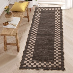 Area Rug Scalloped Rug Modern Bordered Rug Geometric Non Slip Low Pile Soft Accent Rugs for Living Room Bedroom - 1 of 4