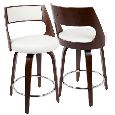 Cecina Cherry and White Leatherette Mid-Century Modern Swivel Counter Stool, Set of 2