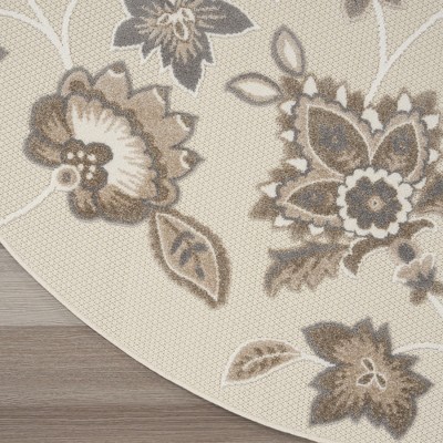 Beige Floral Round Synthetic Flat Woven Rug 7'10"