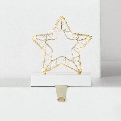 Battery Operated Lit Outlined Wire Star Christmas Stocking Holder Gold/White - Wondershop™