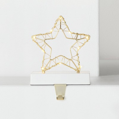 Battery Operated Lit Outlined Wire Star Christmas Stocking Holder Gold/White - Wondershop™