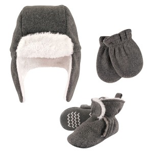 Hudson Baby Trapper Hat, Mitten and Bootie Set, Heather Charcoal - 1 of 4
