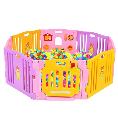 Costway Pink 8 Panel Baby Playpen Kids Safety Play Center Yard Home Indoor Outdoor Pen