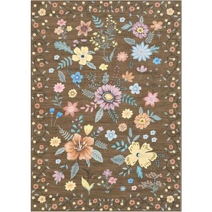 4x6 Kitchen Runner Floral Rug Runners for Hallway Bedroom,Soft Ultra-Thin Indoor Low Pile Flower Carpet with Non Slip Backing,Green - 1 of 4