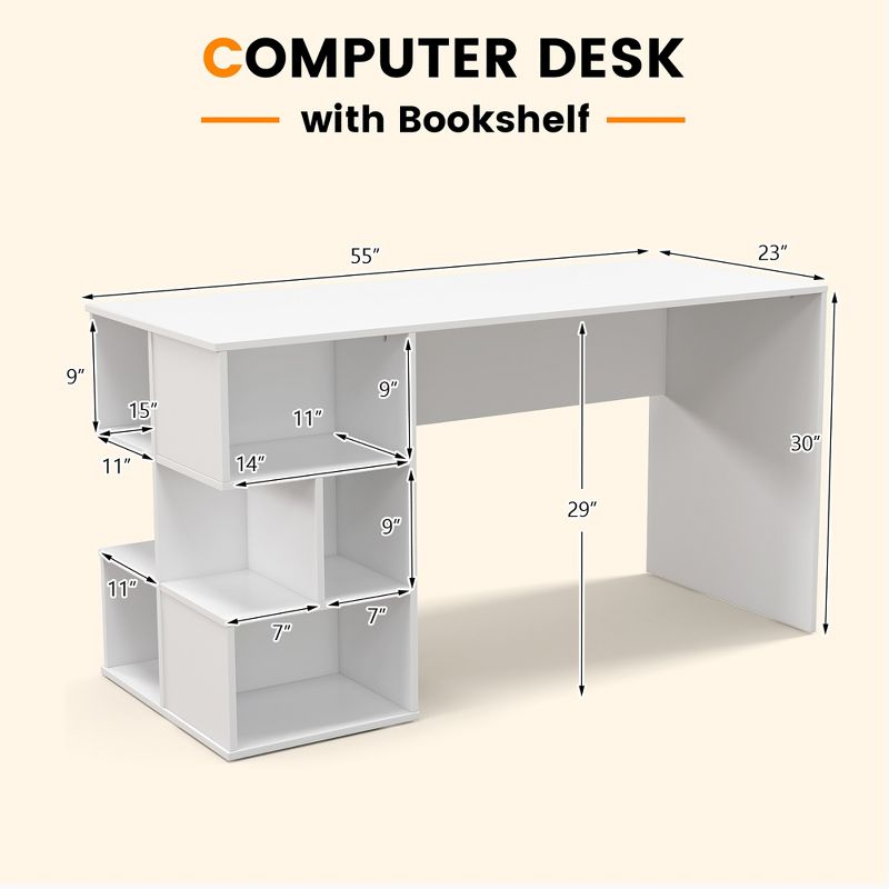 Costway 55'' Home Office Computer Desk Writing Study Workstation Laptop Table with Cubbies, 3 of 11