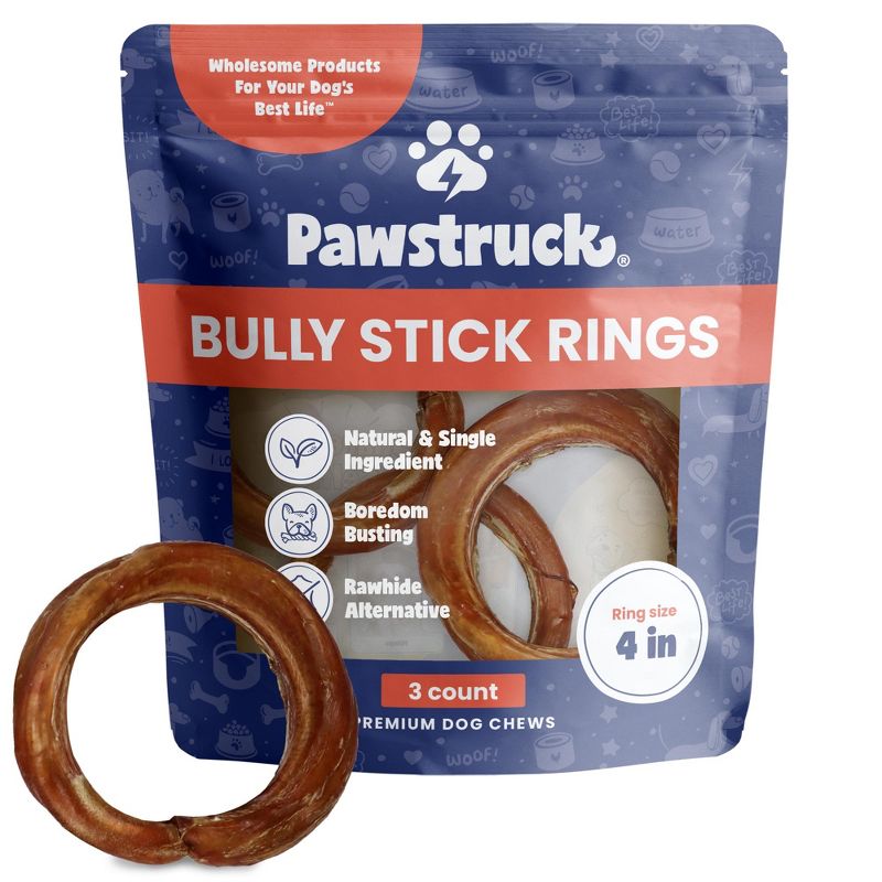 Pawstruck All-Natural Bully Stick Rings for Dogs - Single Ingredient Rawhide Free Dental Chew Treats Made with 100% Real Beef, 1 of 10
