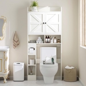 Vipbear Toilet Storage Cabinet with Barn Doors, Bathroom Organizer Shelf, Tall Bathroom Storage Cabinet with Toilet Paper Holder - 1 of 4