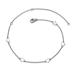 Guili Sterling Silver Adjustable Rolo Link Anklet with Three Heart Charms, Perfect for Elegant Everyday Style or a Thoughtful Gift Option - 1 of 2