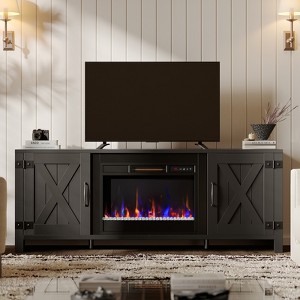 Bestier 60” Fireplace TV Stand for TVs up to 65”, LED Media Console Entertainment Center with 23" Fireplace Heater & Cabinet With Sliding Door,Black - 1 of 4