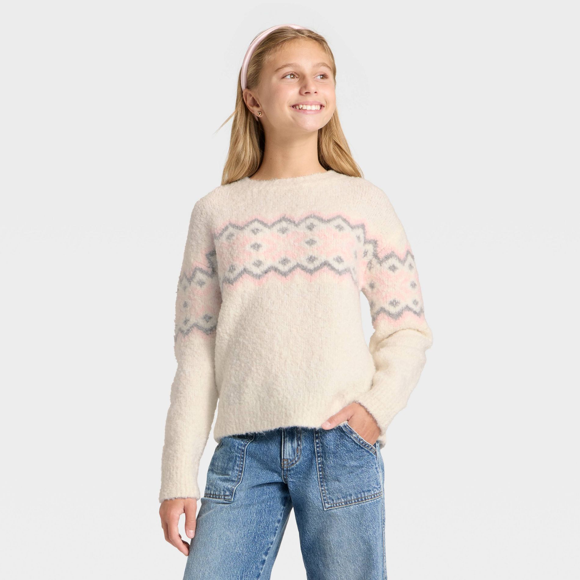Girls’ Fair Isle Boucle Sweater - art class™