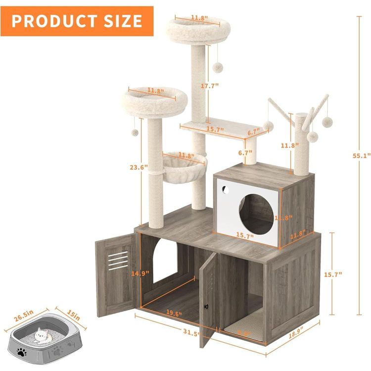 Cat Litter Box Enclosure with Wooden Cat Washroom Furniture, Barn Door, Pet House, Fits Most Litter Boxes, 6 of 8