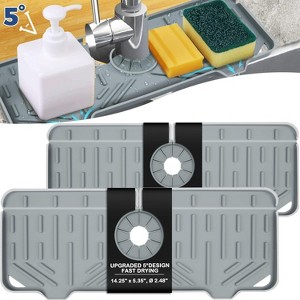 Silicone Faucet Drip Catcher Mat - Sink Soap Sponge Holder, Drying Splash Guard for Kitchen Bathroom - 1 of 4